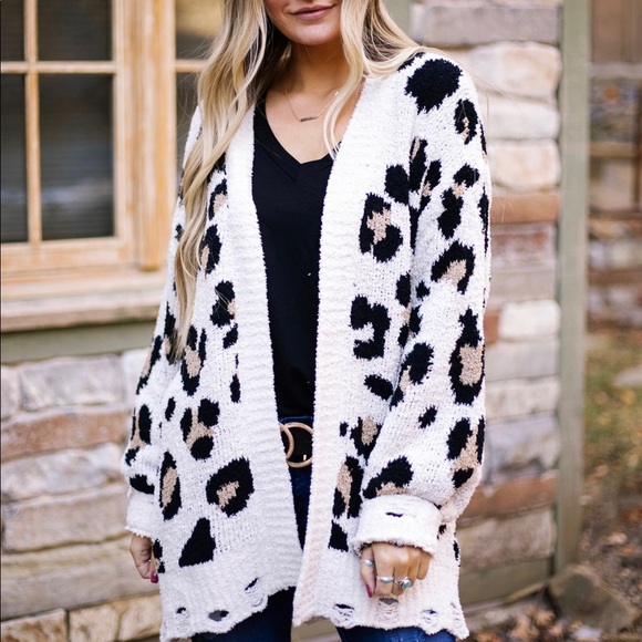 LAST ONE❗️Distressed Leopard Print Open Cardigan - Picture 4 of 6